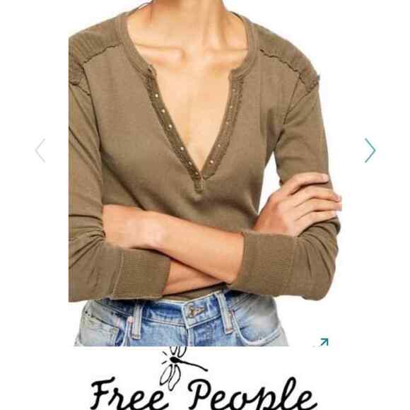Free People Mix Military Long Sleeve Henley Boho XS Army green - Picture 1 of 7